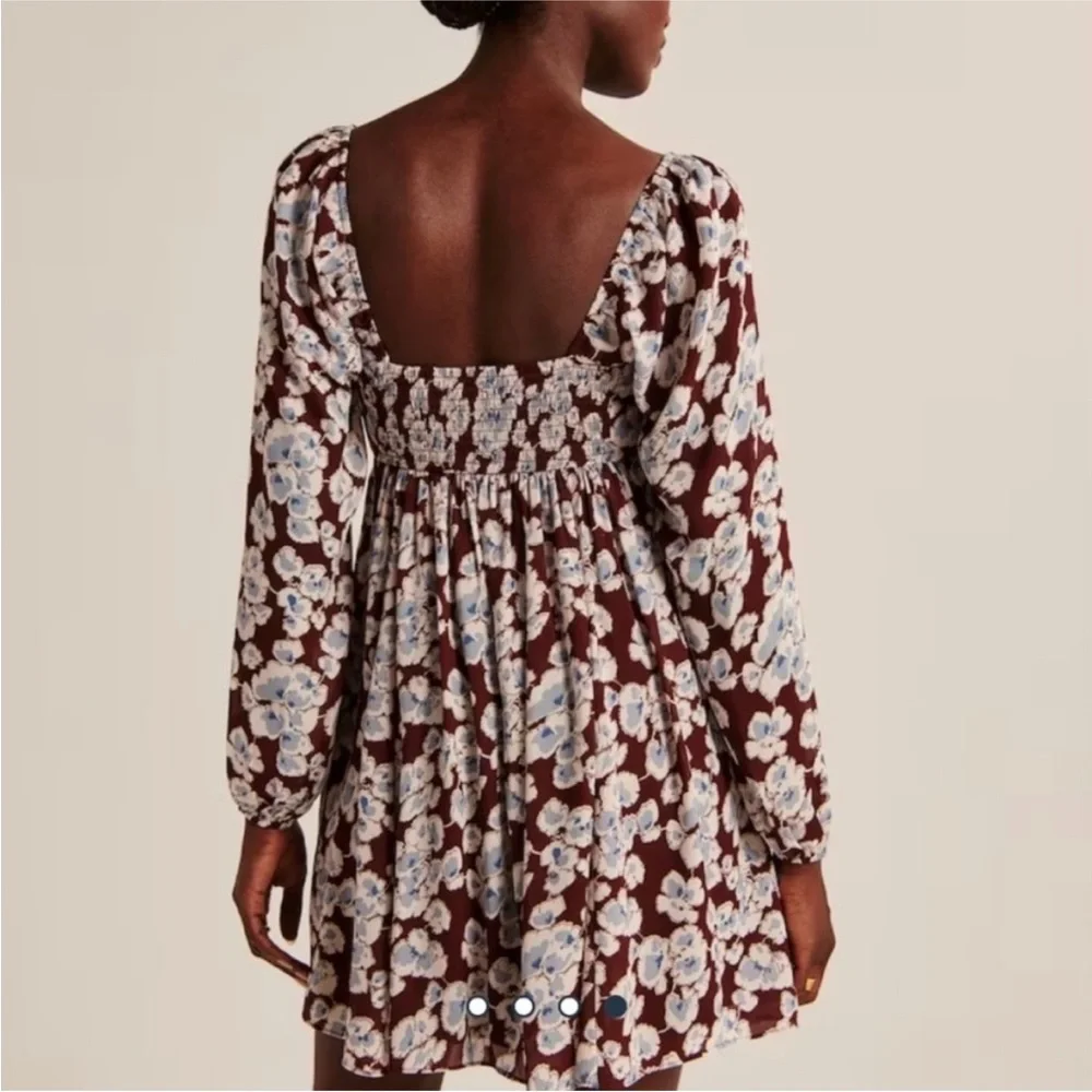 🆕 Abercrombie Long Sleeve Floral Babydoll Mini Dress Size Small - Picture 2 of 8